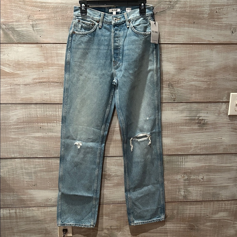 NWT REDONE Light Destroyed 590s High Rise loose jeans size 27